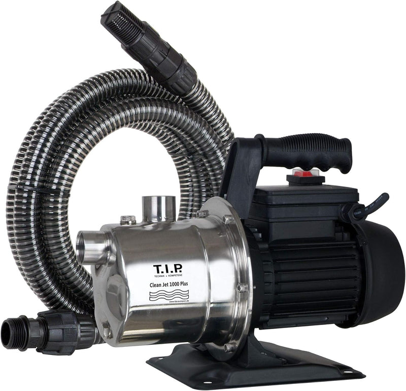 T.I.P. Gartenpumpe Edelstahl mit 4 m Ansauggarnitur (3.300 l/h Fördermenge, 46 m Förderhöhe, 4,6bar