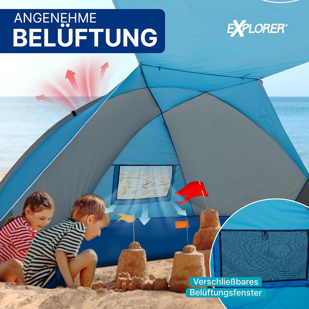 EXPLORER Strandmuschel [270x120x120cm] **mit Sonnendach/verschliessbar ** UV Schutz 80+ mit Boden Ga