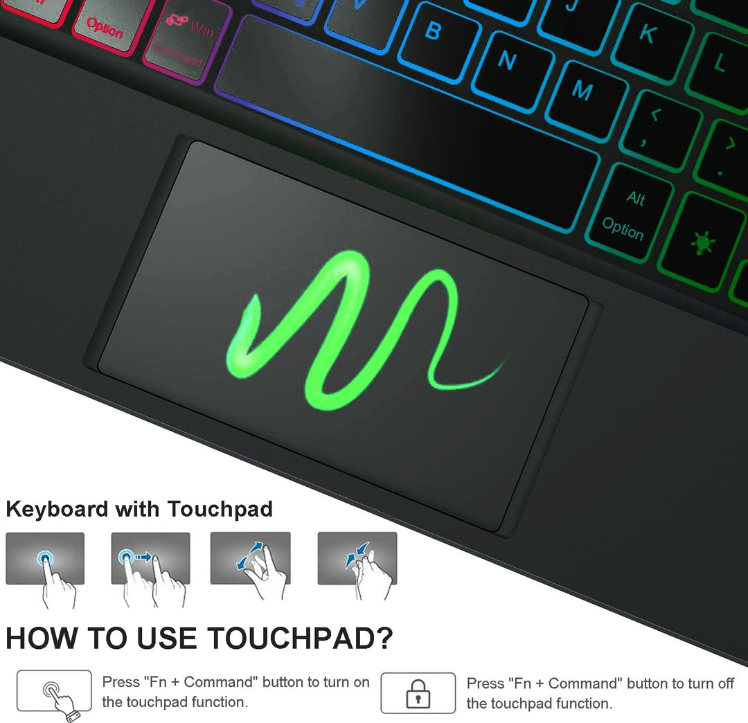 Hülle mit Touchpad Tastatur für Xiaomi Redmi Pad 2 Pro 12.1 Zoll 2025, 3-Zonen 7-Farben Beleuchtung,