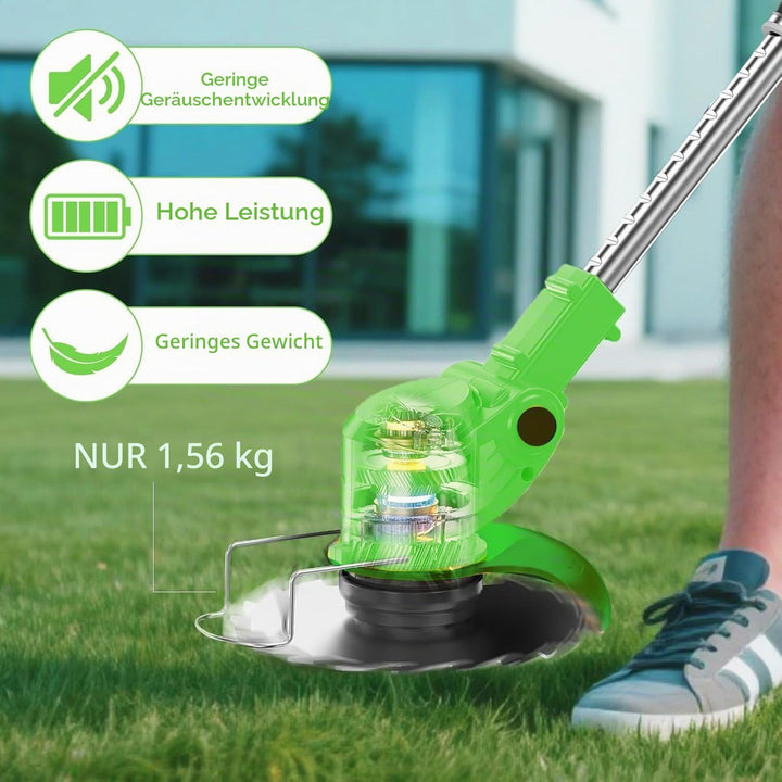 Rasentrimmer mit Akku, 3 in 1 Elektrischer Motorsense mit 2 X 21V 2000 mAh, Freischneider mit 3 Vers