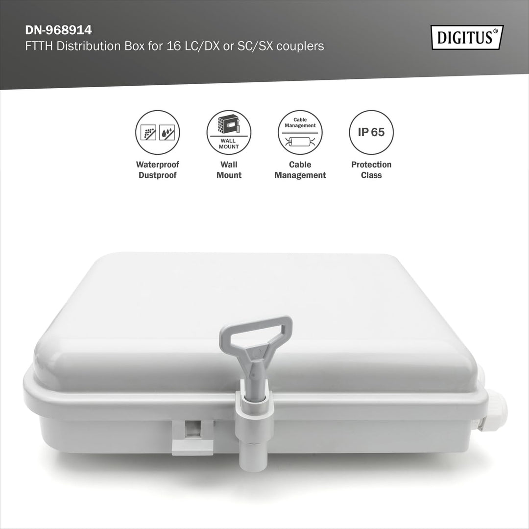 DIGITUS Outdoor FTTH Distributions Box - 16x LC/Duplex oder 16x SC/Simplex - IP65 Schutzklasse - Gla