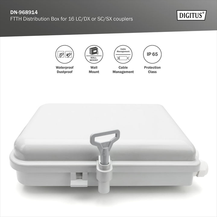 DIGITUS Outdoor FTTH Distributions Box - 16x LC/Duplex oder 16x SC/Simplex - IP65 Schutzklasse - Gla