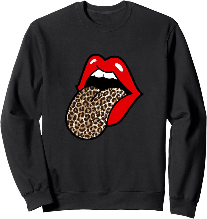 Rote Lippen Leopard Zunge Trendy Tierdruck Sweatshirt