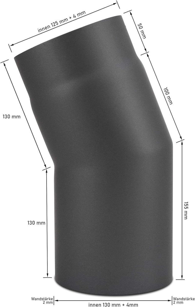 LANZZAS Ofenrohr Bogen 22° Grad, im Durchmesser DN 130 mm, Farbe: gussgrau - Rauchrohrbogen, Gussgra