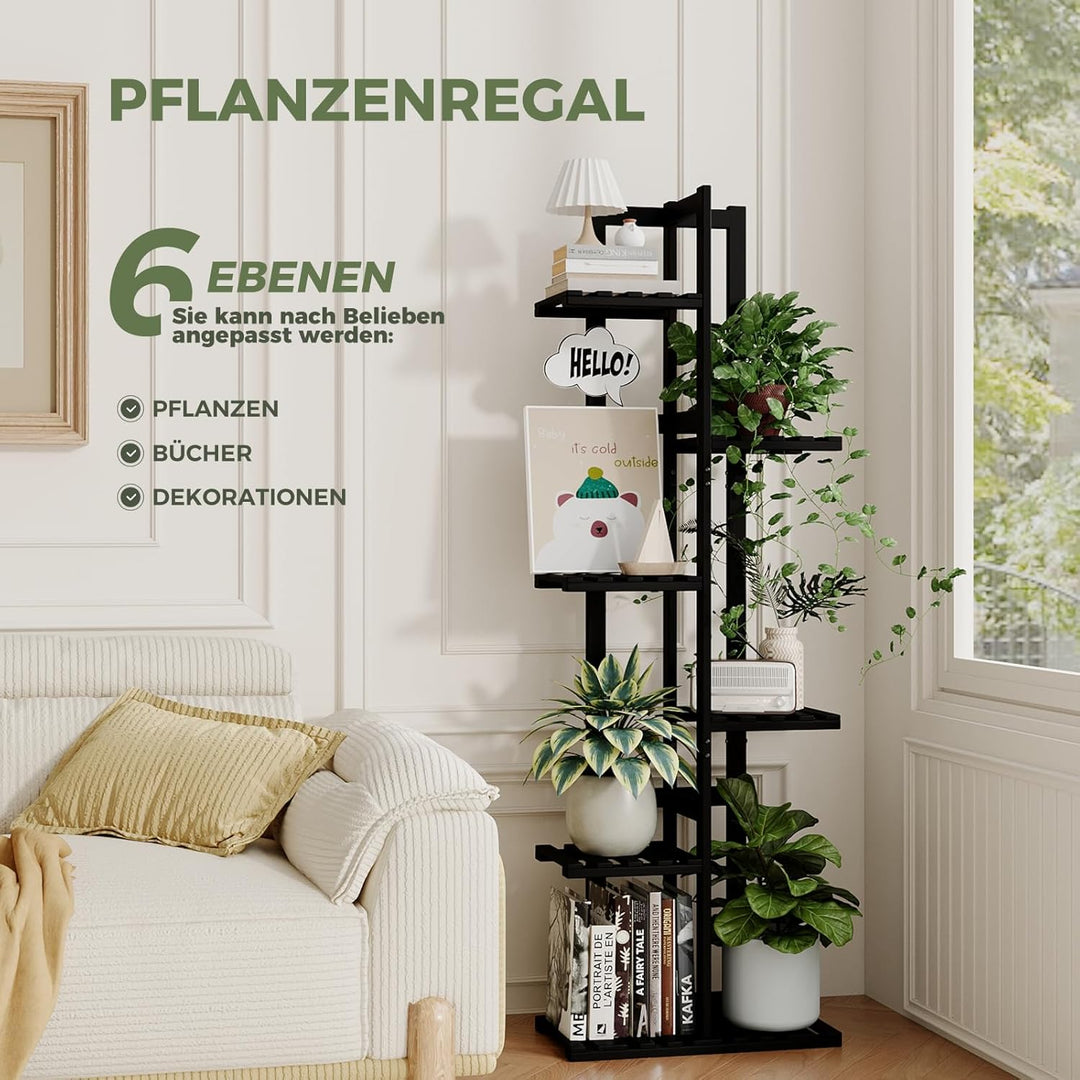Bamworld Pflanzenständer Blumenständer Bambus Pflanzenregal Indoor Blumenregal Kleines Metall Blumen
