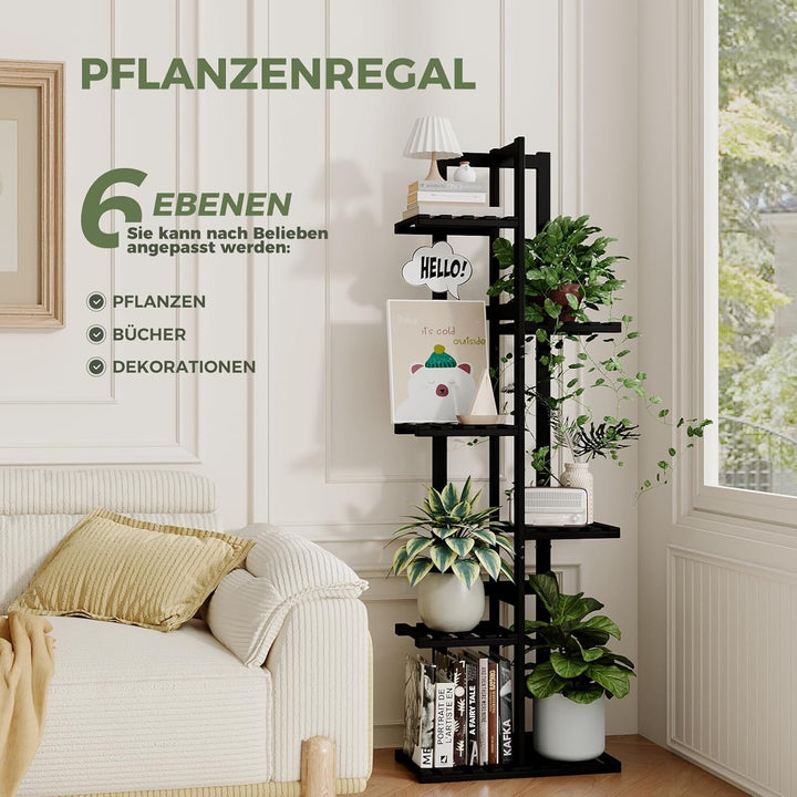 Bamworld Pflanzenständer Blumenständer Bambus Pflanzenregal Indoor Blumenregal Kleines Metall Blumen