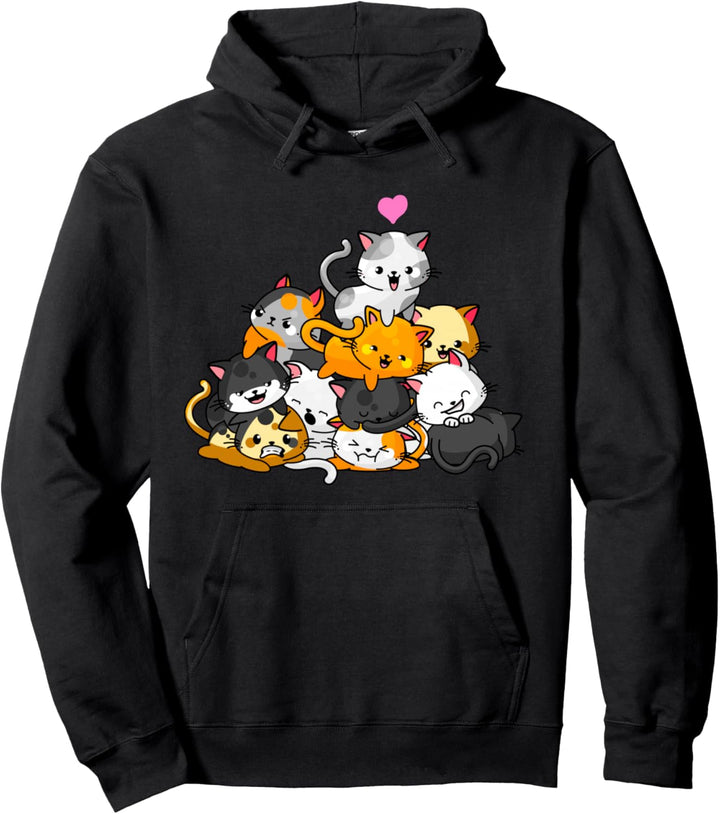Katze Cute Kitty Haufen Katzen Anime Kawaii Neko Geschenk Pullover Hoodie