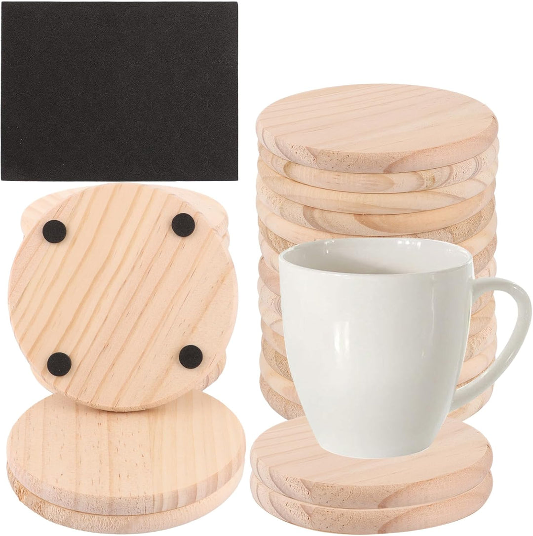 SHUESS 36er Holzuntersetzer Rund 10cm, Blanko Untersetzer Holz mit Rutschfesten Pads, Glasuntersetze
