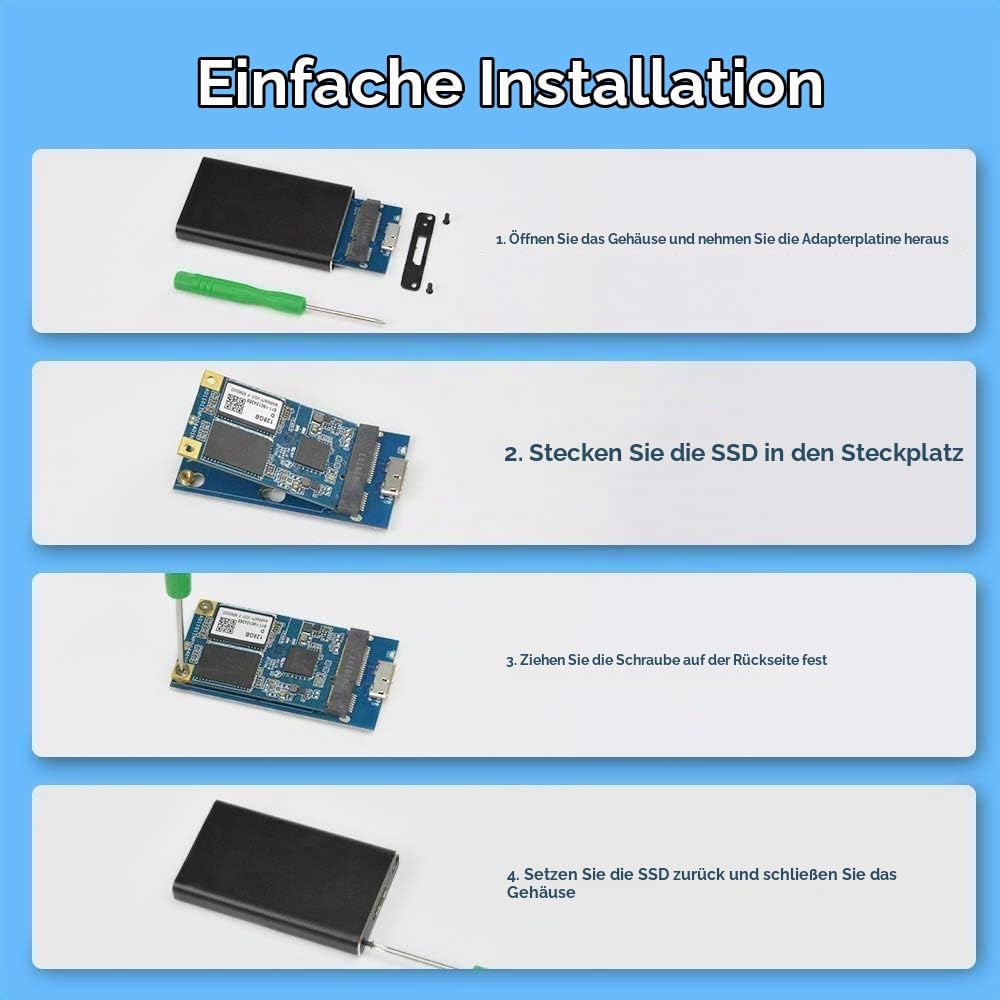 USB 3.0 UASP zu mSATA 3030/3050 SSD SuperSpeed Adapter, Aluminium Externe Festplatte Gehäuse für Sam