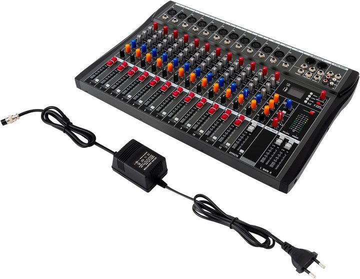 DJ Sound Mixer Board Konsole 48V Phantomspeisung 12 Kanäle mit USB Steckplatz Audiomischer Geeignet
