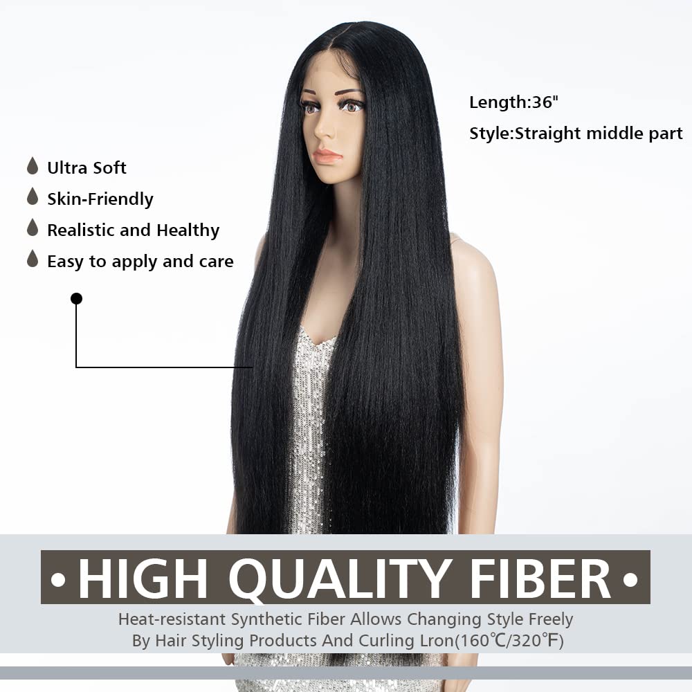 FASHION IDOL 95cm Super lange gerade Perücken Lace Front Perücken für Frauen 11cm tiefer Mittelteil