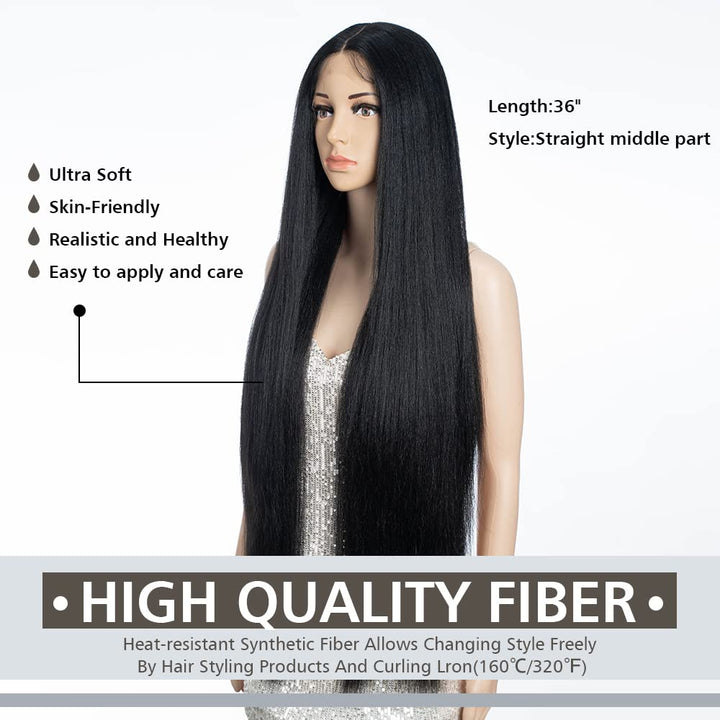 FASHION IDOL 95cm Super lange gerade Perücken Lace Front Perücken für Frauen 11cm tiefer Mittelteil