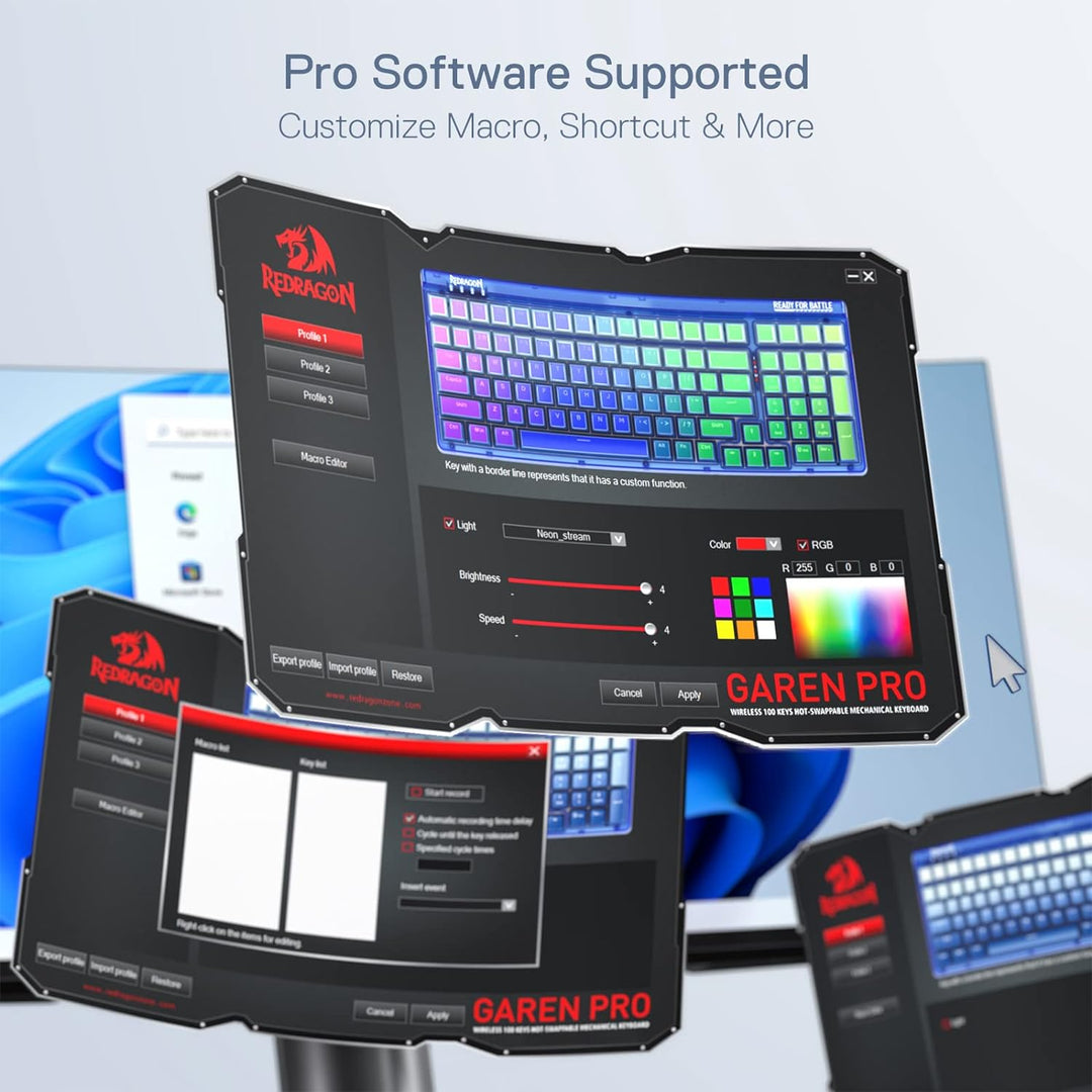 Redragon K656 PRO 3-Mode Kabellose RGB Gaming Tastatur, 100 Tasten Mechanische Tastatur mit transluz