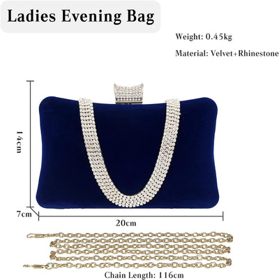 CORIOS Damen Abendtasche Samt Clutch Bag Glitter Strass Handtasche Kette Tasche Shining Portemonnaie