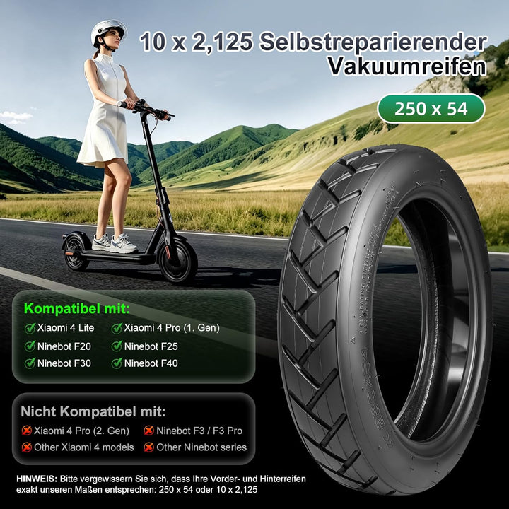 250 x 54 Selbstreparierende Reifen für Xiaomi Mi4 Lite/Pro Elektroroller, 10 x 2.125 Tubeless Reifen