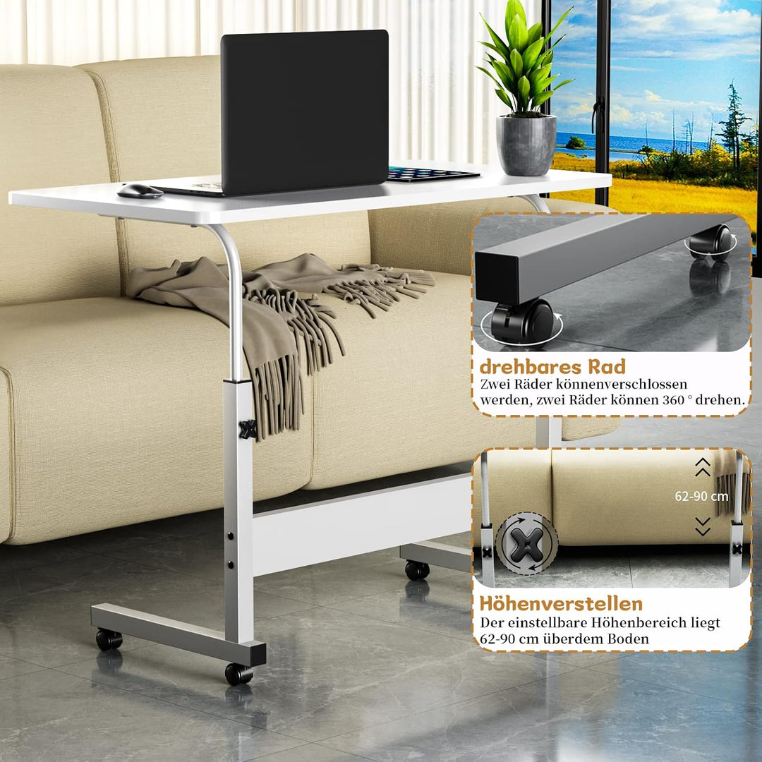 PIPIPOXER 80x40cm Laptoptisch höhenverstellbarer Schreibtisch mit drehbarer Rollen 60x40cm Computert