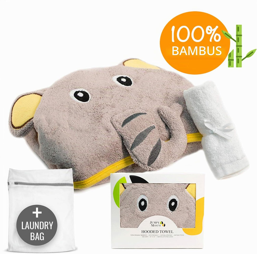 Baby Handtuch mit Kapuze, 100% Bambus, sehr saugfähig, natürlicher UV-Schutz, Bambus-Waschlappen Glü