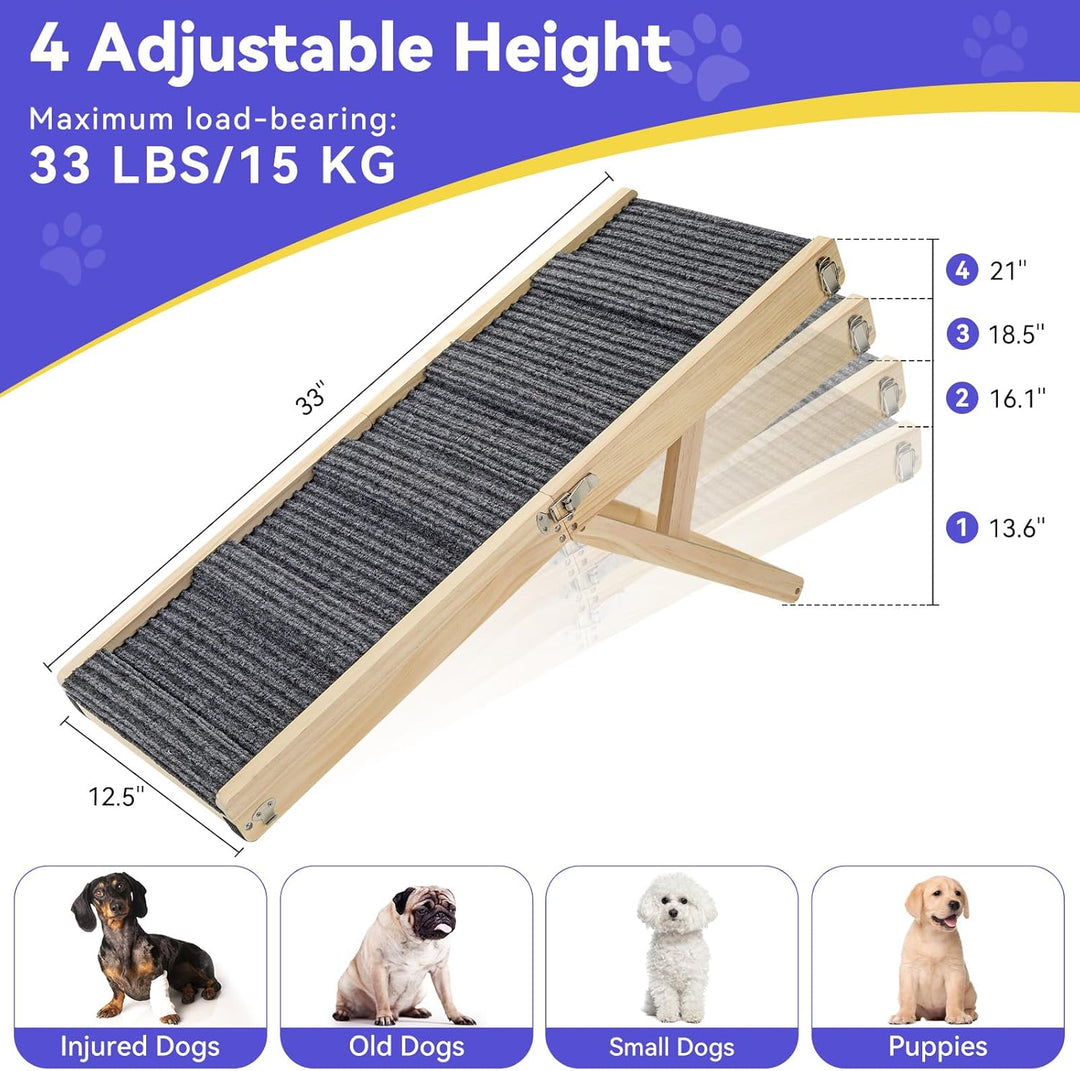 2025 Upgraded Hund Rampe für Couch, Faltbare Hölzerne Kleine Hund Rampe für Bett, 4 Einstellbare Höh