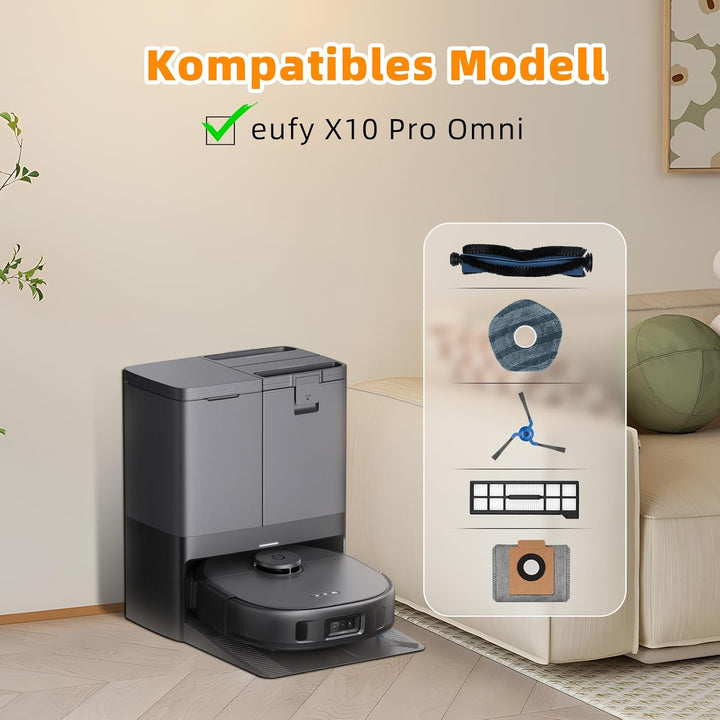 22 Stück Zubehörset für Eufy X10 Pro Omni Saugroboter, Ersatzteile Enthält 2 Hauptbürsten 4 Filter 6