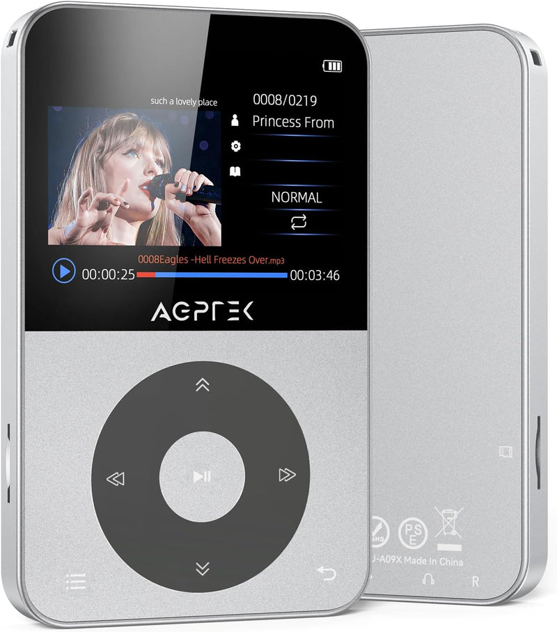 AGPTEK 64GB MP3 Player Bluetooth 5.3, mit 2,3 Zoll TFT horizontalem Farbbildschirm, MP3 Player mit K