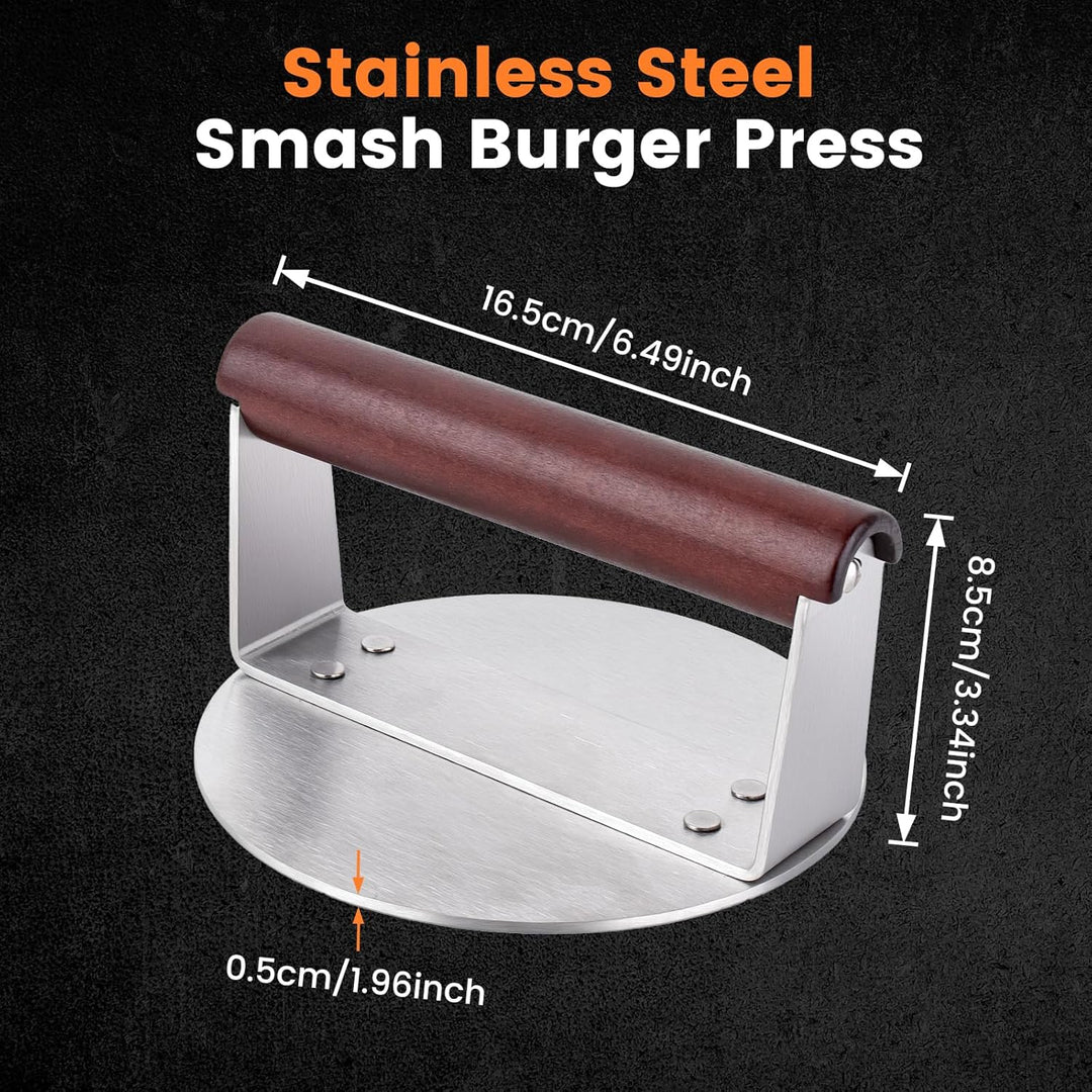 Tesmotor Smash Burgerpresse aus Edelstahl mit Holzgriff – Robuste Burger Press für Grill & BBQ – Pro