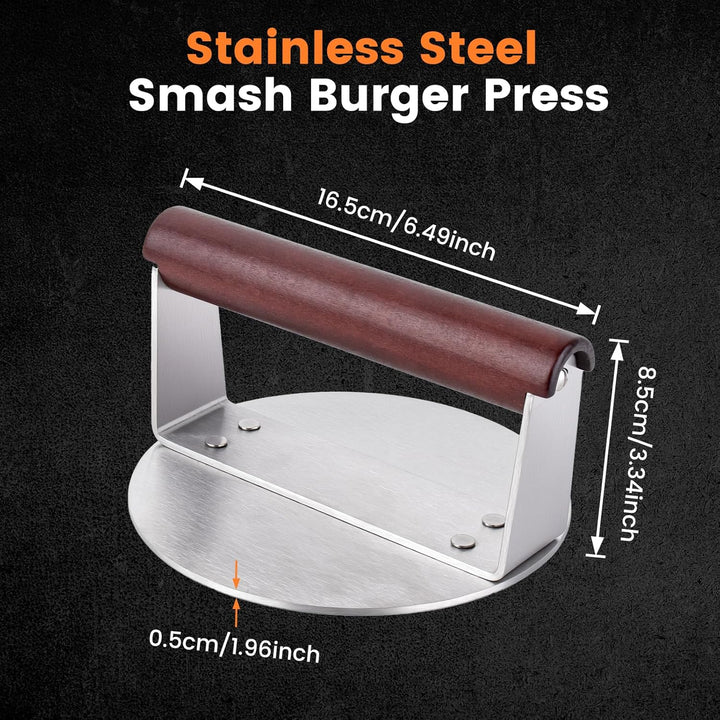 Tesmotor Smash Burgerpresse aus Edelstahl mit Holzgriff – Robuste Burger Press für Grill & BBQ – Pro