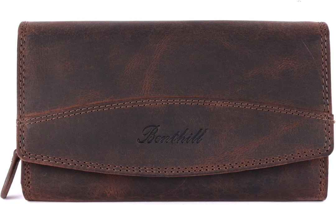 Benthill Geldbörse Gross Echt-Leder - Damen XL Portemonnaie mit RFID Schutz - Frauen Vintage Geldbeu