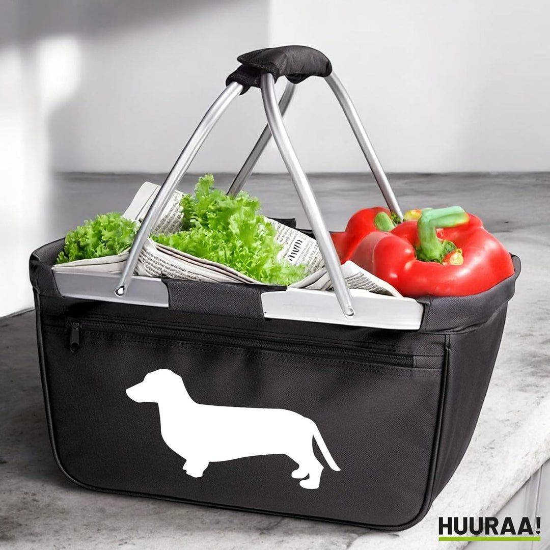 Huuraa Einkaufskorb Dackel Silhouette 20 Liter Black faltbarer Tragekorb Geschenkidee
