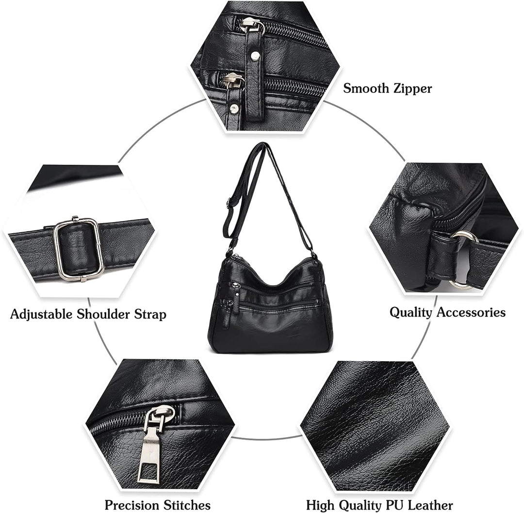 PORRASSO Damen Umhängetasche Multi-Tasche Schultertasche Leder Wasserdicht Handtasche Schulterbeutel