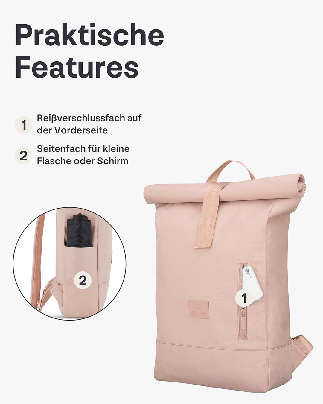 Johnny Urban Rucksack Damen & Herren - Robin Medium - Rolltop Mit Laptopfach für Uni Business Fahrra