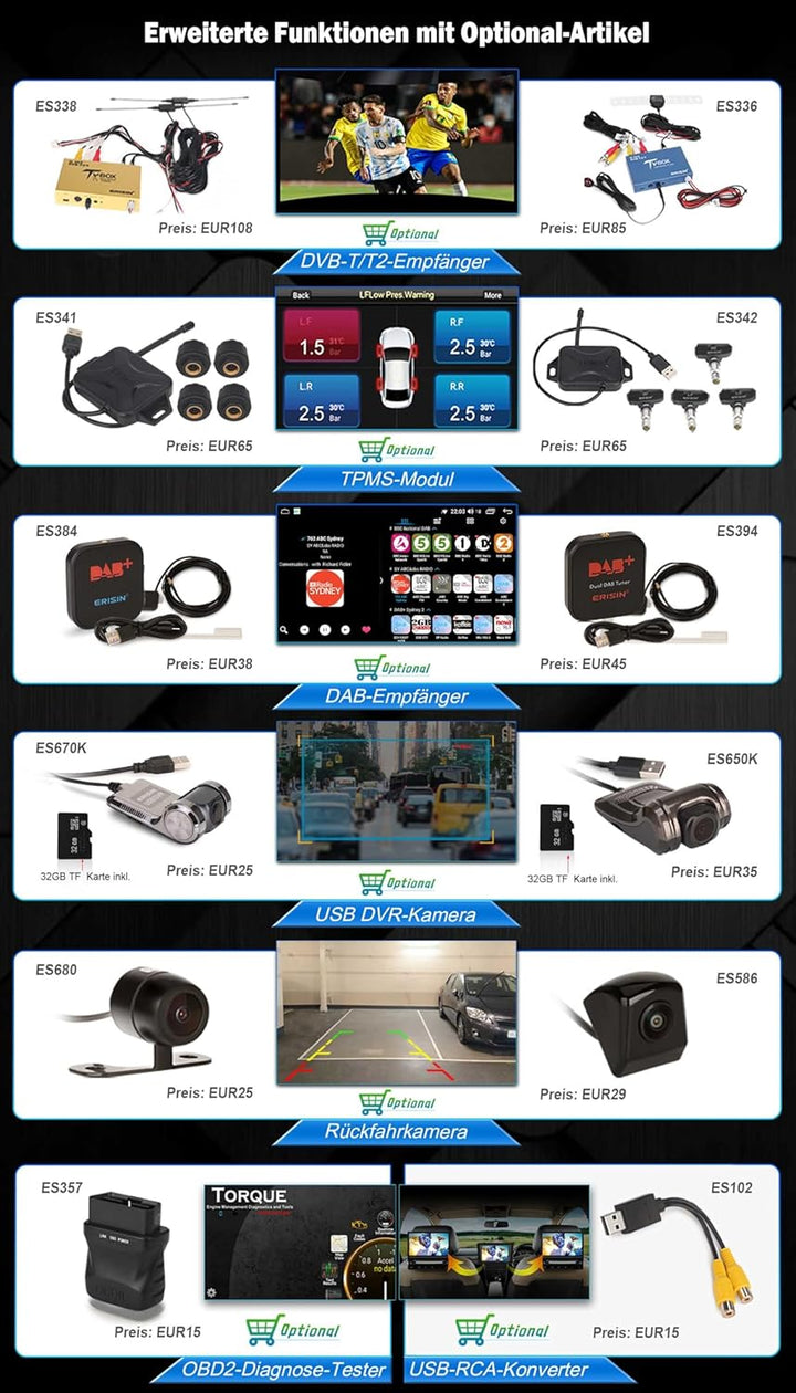 Erisin Acht Kern Android 14 GPS 4GB+64GB Autoradio Bluetooth 5.0 Universal 2Din Für Nissan mit Navig
