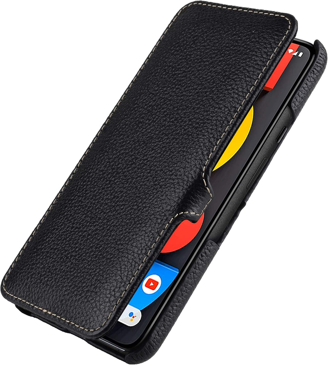 STILGUT Book Case kompatibel mit Google Pixel 5 Hülle aus Leder mit Clip-Verschluss, Lederhülle, Kla