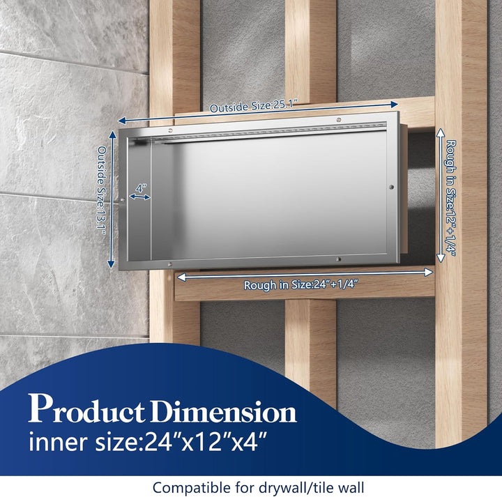 Wandnische Dusche Aluminium mit LED-Licht, Duschnische Befliesbar 60x30cm mit 3 Farbtemperatur für B