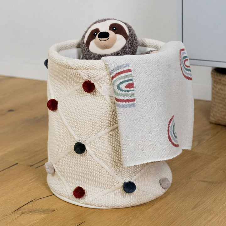 Kindsgut Aufbewahrungskorb Kinder Baumwolle mit Pompons, Creme, Creme