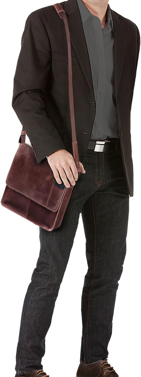 STILORD 'Mircos' Tablet Umhängetasche Leder 9.7 Zoll iPad Tasche für Herren Männer mittel-grosse Sch