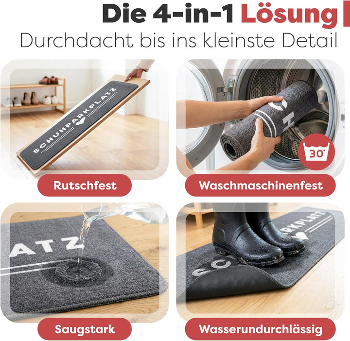 Bodenständig Schuhparkplatz Fussmatte Grau 100x33 cm – rutschfeste Schuhmatte & Waschbarer Schuhtepp