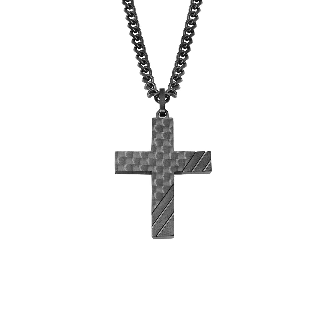 s.Oliver Kette mit Anhänger Edelstahl Carbon Herren Halsschmuck, 50 cm, Schwarz, Kreuz, Kommt in Sch