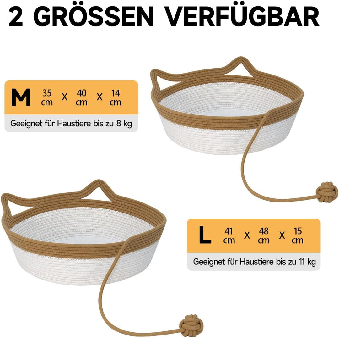 Graciadeco Katzenbett mit Spielball Waschbar Katzenkorb aus Baumwollseilen Geflochten Scratchable Ru
