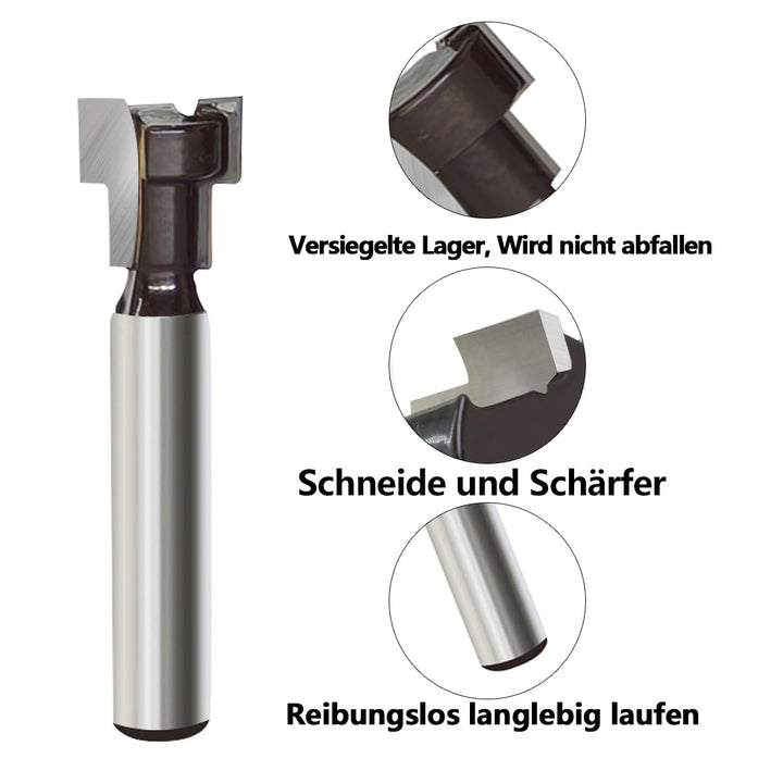 6-tlg. T-Nutfräser-Set 8mm Schaft – Hartmetall T Nut-Fräser Oberfräse, T-Track Schlitz, für Holz, Ho