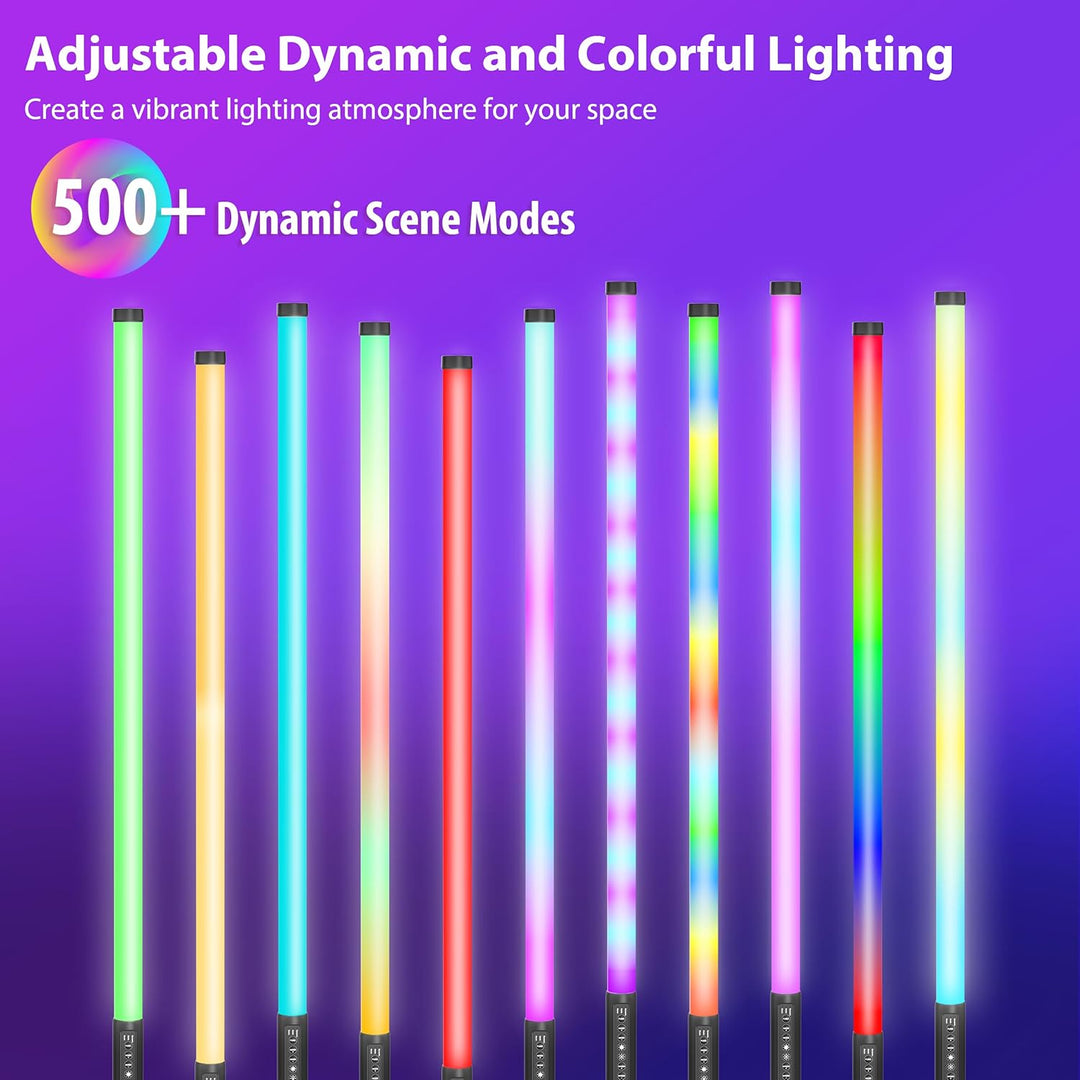 2 Stück 90cm LED Videolicht Mood1 Pro mit Stativ, LED Handheld Fotografie Lichtdimmbar und Musikmodu