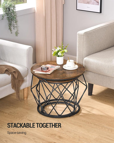 Hzuaneri Couchtisch rund, 2er Set Beistelltische, Beistelltisch-Set mit Metallrahmen, Kleiner Beiste
