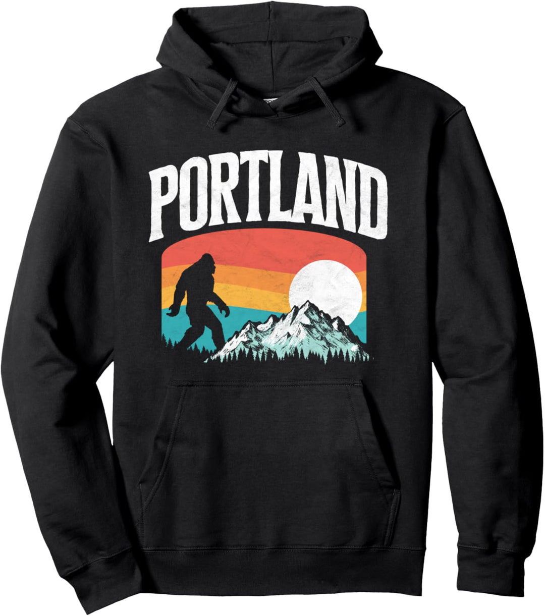 Portland Oregon Bigfoot Mountains 80's Vintage Nature Pullover Hoodie