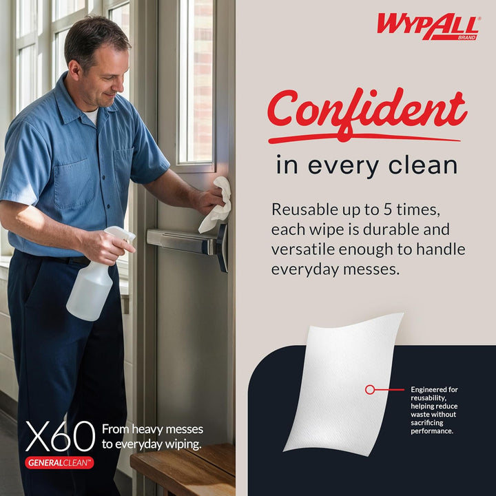 WYPALL* X60 1/4-gefaltete Tücher 6034 – 12 Packungen mit jeweils 76 viertelgefalteten, weissen Tüche