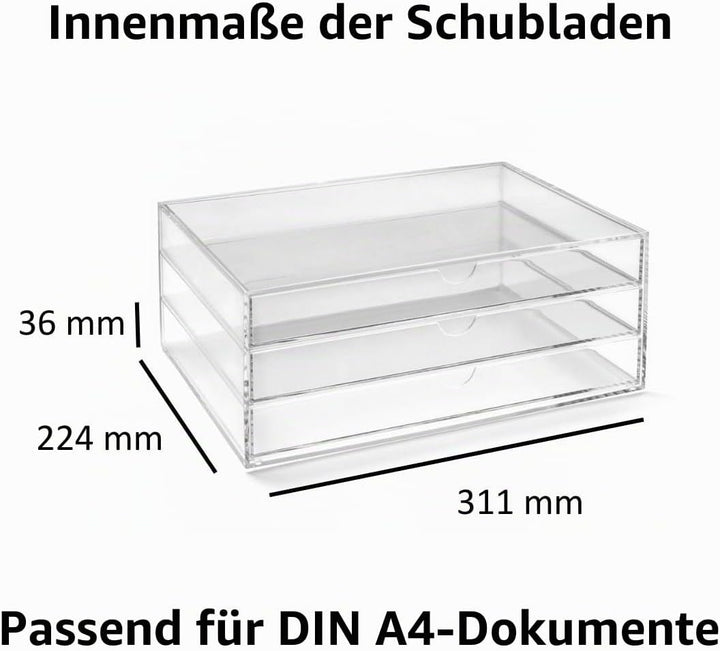 OSCO A3TSL Magazin mit 3 Schubladen aus klarem Acryl im Querformat farblos Single, Single