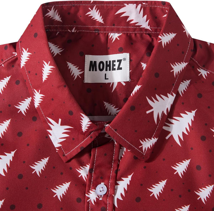 Herren Funky Christmas Print Weihnachtshemd Langarm Button Up Freizeithemd Rentier Santa Schnee Xmas