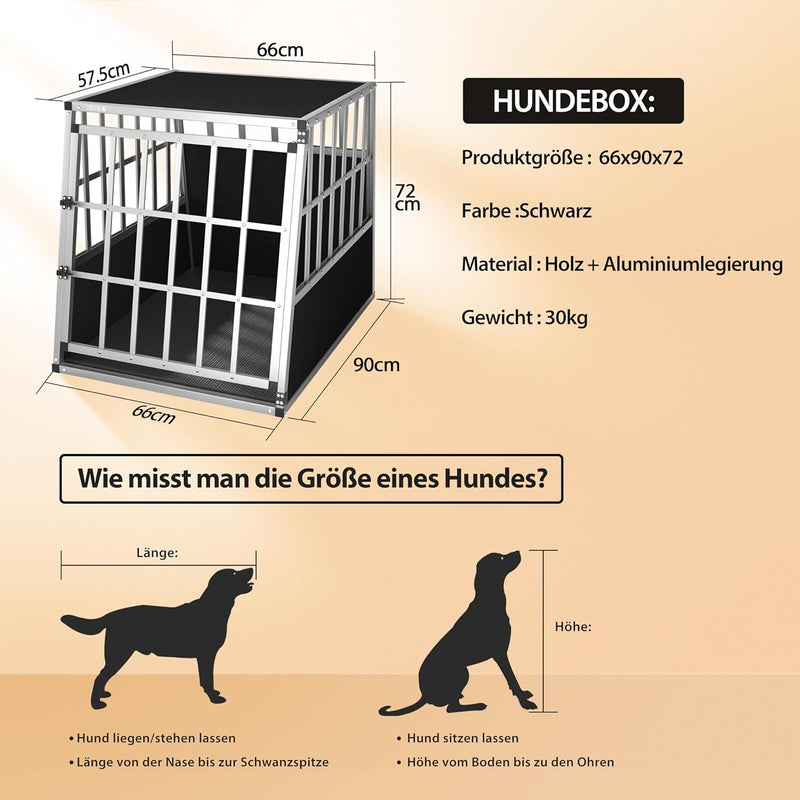 CADOCA® Hundetransportbox Aluminium Hundebox Kofferraum robust verschliessbar trapezförmig L 66x90x7