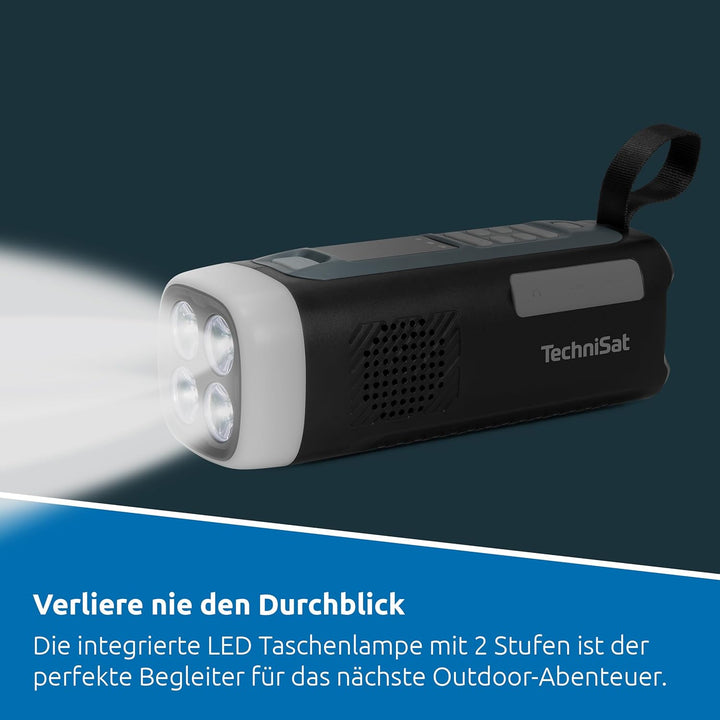 TechniSat Viola Kurbelradio – Notfallradio mit Solar und Kurbel, 4500 mAh Akku, UKW/FM, Bluetooth, L