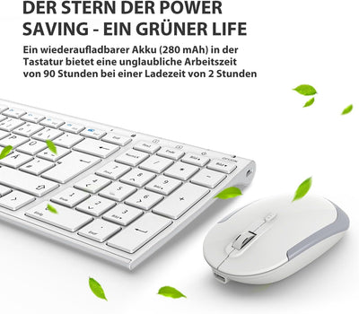 2.4G Maus Set kabellos, iclever Aluminium Wireless Slim Tastatur QWERTZ Layout (Deutsch), für Comput