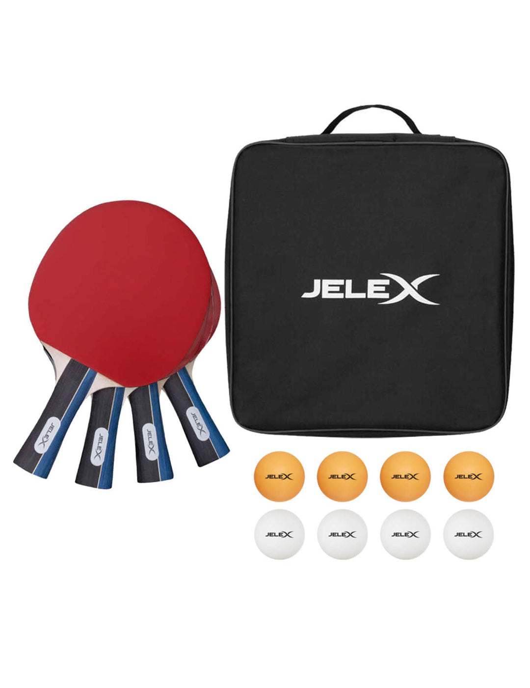 JELEX Sidespin 4er-Set Tischtennis Schläger aus Holz, mit unterschiedlich gefärbter Vorder- und Rück