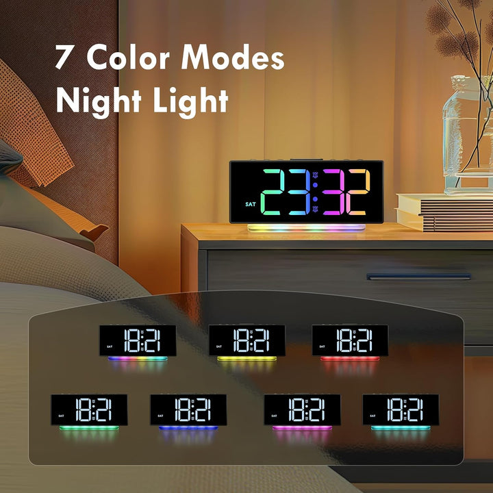 HERMIC Wecker, Wecker Digital LED mit 7 Farben RGB Nachtlicht, Netzbetrieben Digitalwecker mit 8 Far